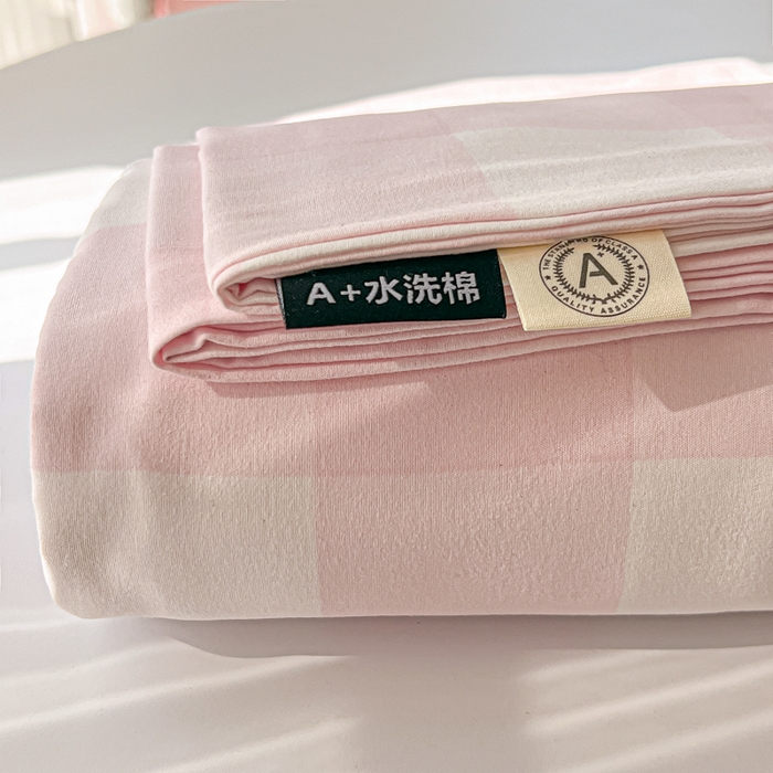 91家纺网 家纺一手货源 找家纺 温眠家纺 2025新款水洗棉色织单床单系列-叠拍 元气桃桃