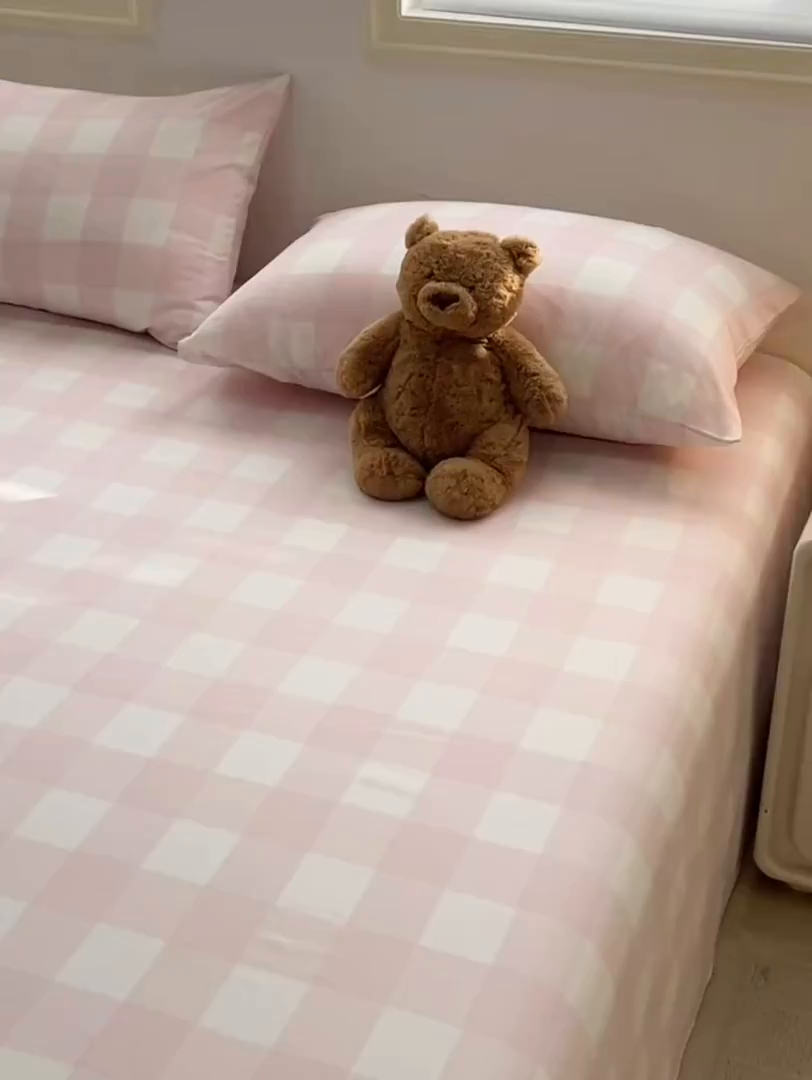 91家纺网 家纺一手货源 找家纺 温眠家纺 2025新款水洗棉色织单床单系列-叠拍 元气桃桃