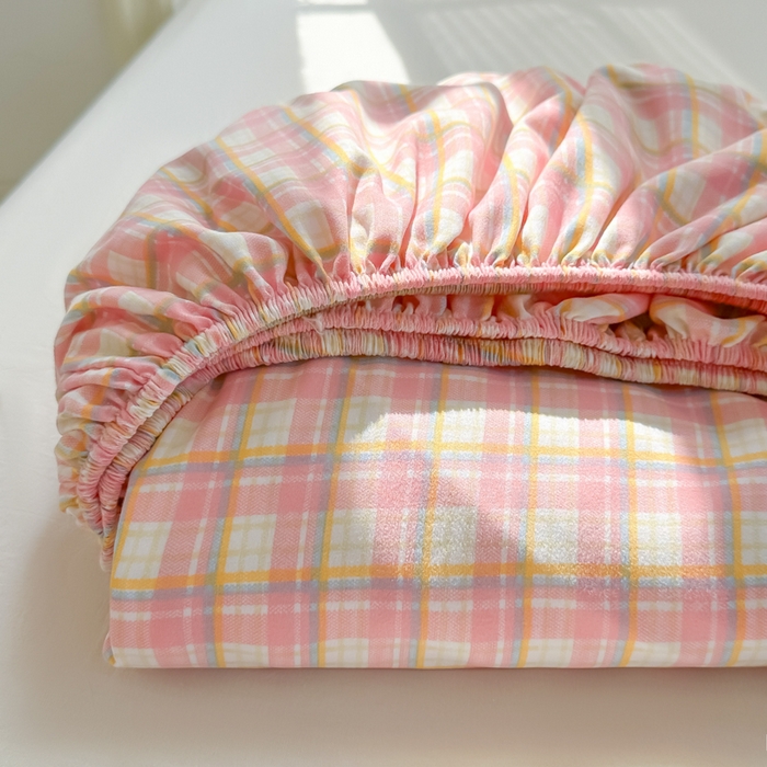 91家纺网 家纺一手货源 找家纺 （总）温眠家纺 2025新款纯色格子高克重水洗棉床笠全包围防滑床罩保护套单床笠