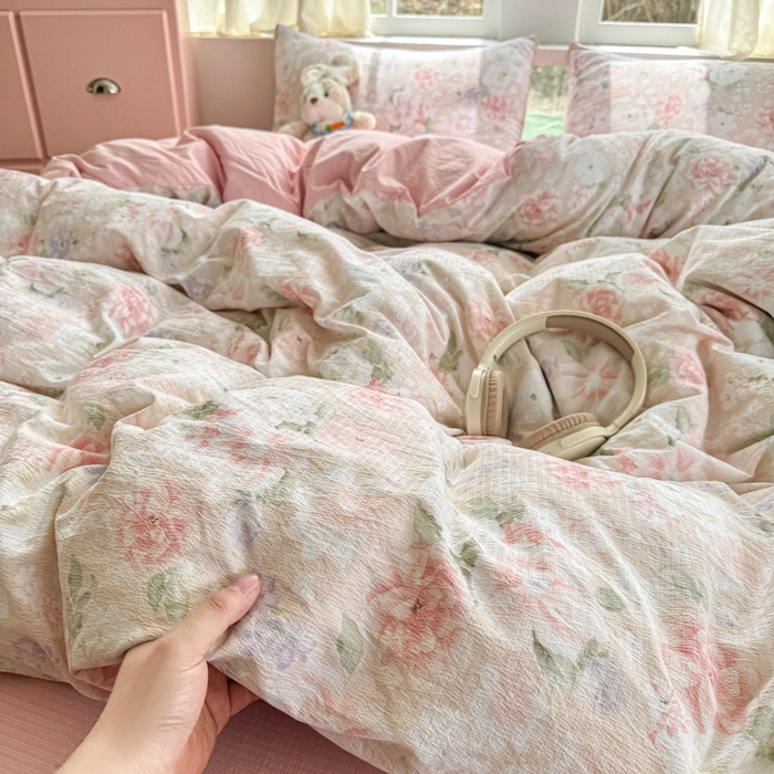 91家纺网 家纺一手货源 找家纺 温眠家纺 2025新款云感针织双层纱四件套 絮语