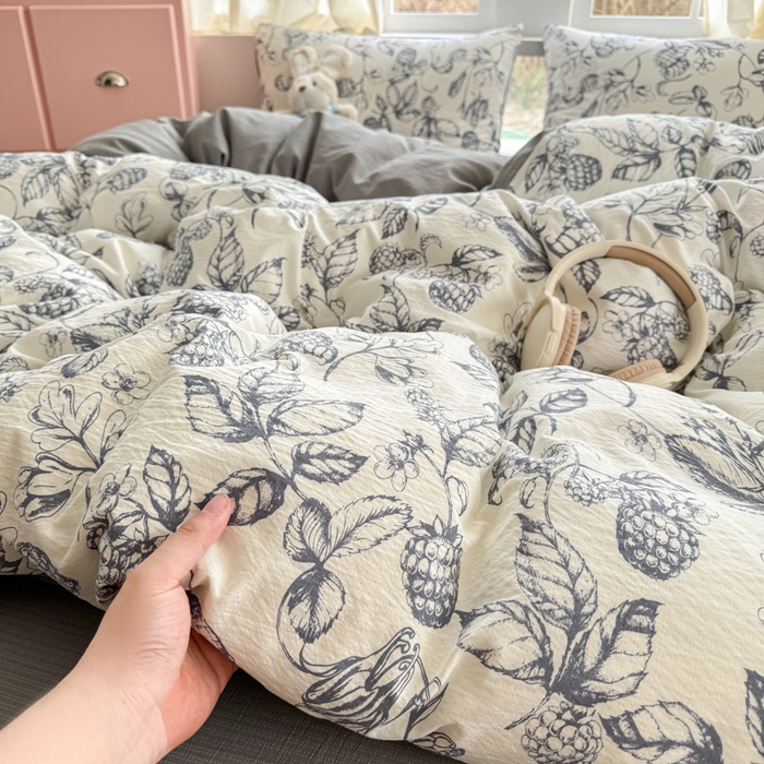 91家纺网 家纺一手货源 找家纺 温眠家纺 2025新款云感针织双层纱四件套 幽兰