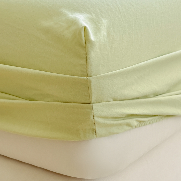 91家纺网 家纺一手货源 找家纺 温眠家纺 2025新款纯色格子高克重水洗棉床笠全包围防滑床罩保护套单床笠 豆绿