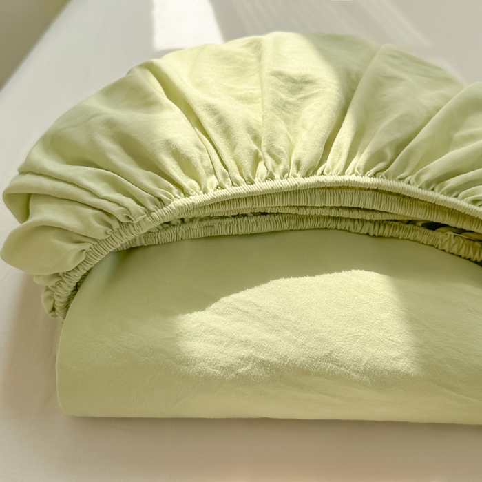 91家纺网 家纺一手货源 找家纺 温眠家纺 2025新款纯色格子高克重水洗棉床笠全包围防滑床罩保护套单床笠 豆绿