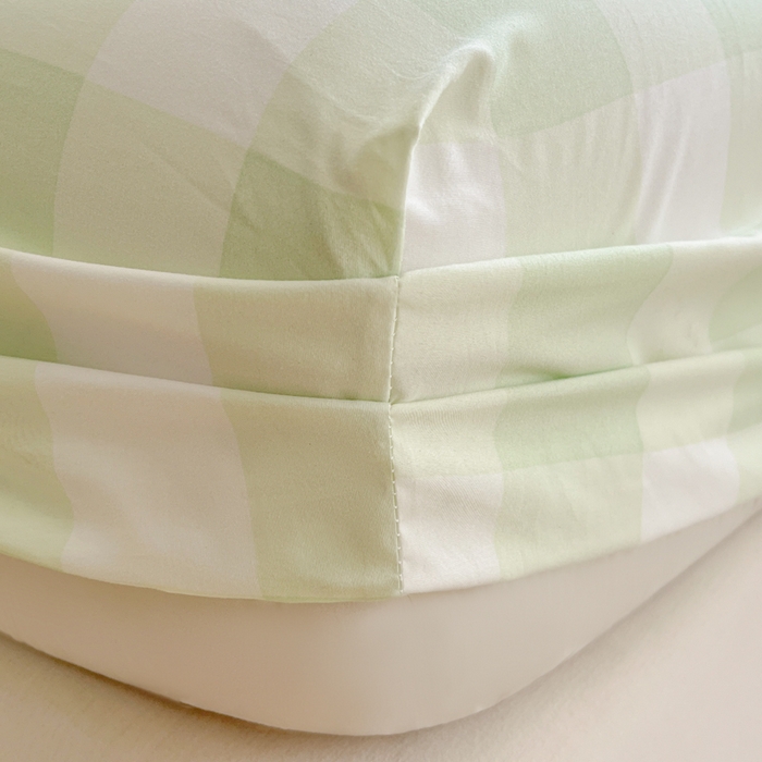 91家纺网 家纺一手货源 找家纺 温眠家纺 2025新款纯色格子高克重水洗棉床笠全包围防滑床罩保护套单床笠 茉莉青提