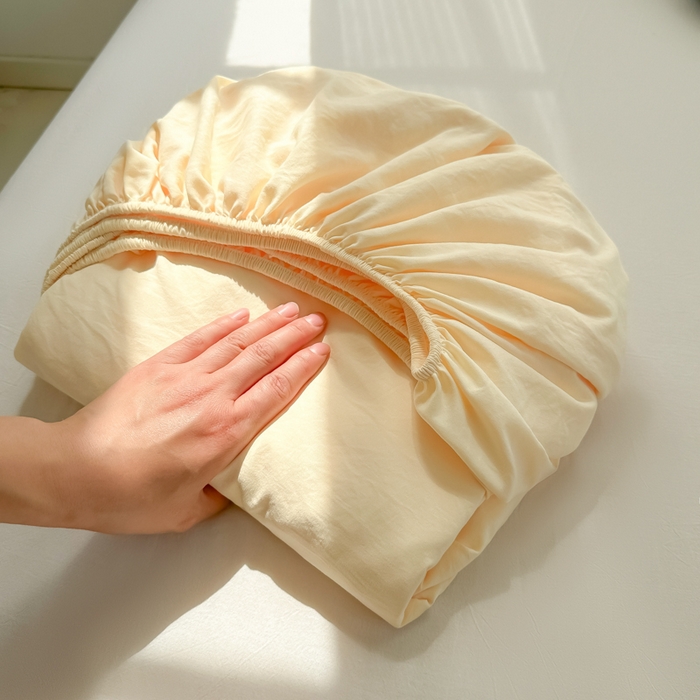 91家纺网 家纺一手货源 找家纺 温眠家纺 2025新款纯色格子高克重水洗棉床笠全包围防滑床罩保护套单床笠 奶黄