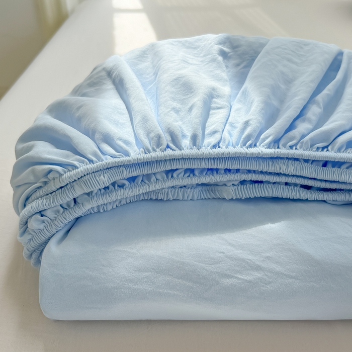 91家纺网 家纺一手货源 找家纺 温眠家纺 2025新款纯色格子高克重水洗棉床笠全包围防滑床罩保护套单床笠 奶兰