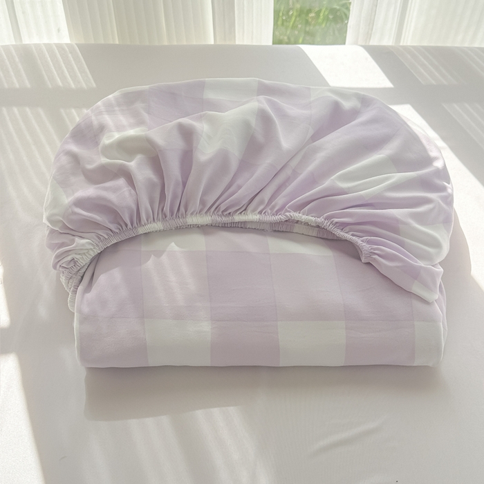 91家纺网 家纺一手货源 找家纺 温眠家纺 2025新款纯色格子高克重水洗棉床笠全包围防滑床罩保护套单床笠 奶酪葡萄