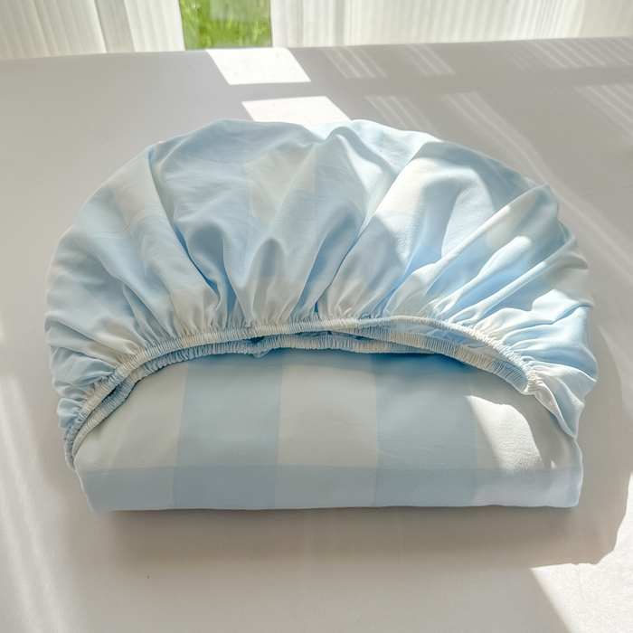 91家纺网 家纺一手货源 找家纺 温眠家纺 2025新款纯色格子高克重水洗棉床笠全包围防滑床罩保护套单床笠 奶盐气泡