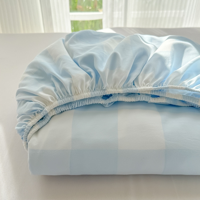 91家纺网 家纺一手货源 找家纺 温眠家纺 2025新款纯色格子高克重水洗棉床笠全包围防滑床罩保护套单床笠 奶盐气泡