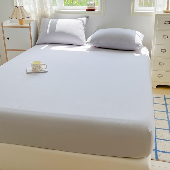 91家纺网 家纺一手货源 找家纺 温眠家纺 2025新款纯色格子高克重水洗棉床笠全包围防滑床罩保护套单床笠 浅灰