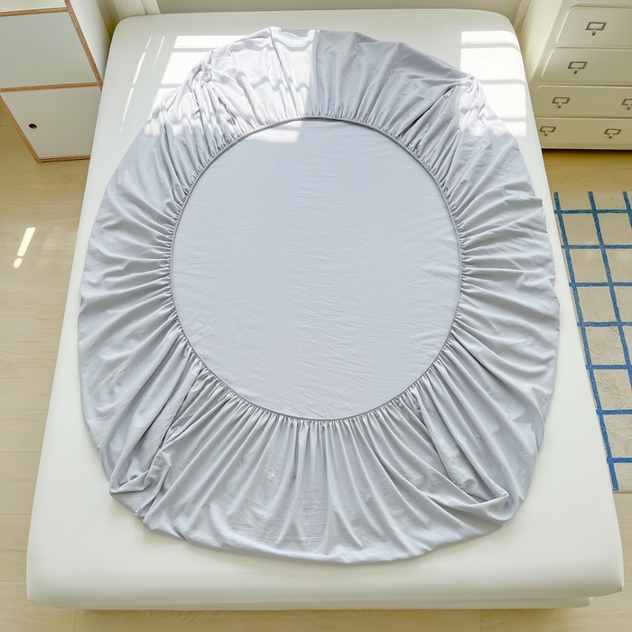 91家纺网 家纺一手货源 找家纺 温眠家纺 2025新款纯色格子高克重水洗棉床笠全包围防滑床罩保护套单床笠 浅灰