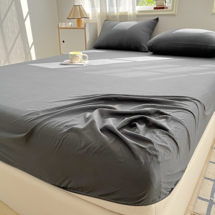 91家纺网 家纺一手货源 找家纺 温眠家纺 2025新款纯色格子高克重水洗棉床笠全包围防滑床罩保护套单床笠 深灰