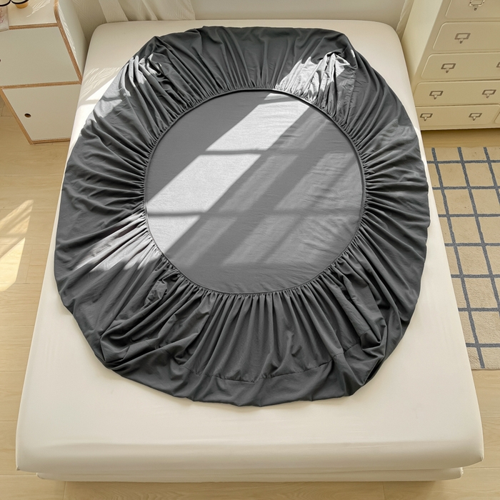 91家纺网 家纺一手货源 找家纺 温眠家纺 2025新款纯色格子高克重水洗棉床笠全包围防滑床罩保护套单床笠 深灰