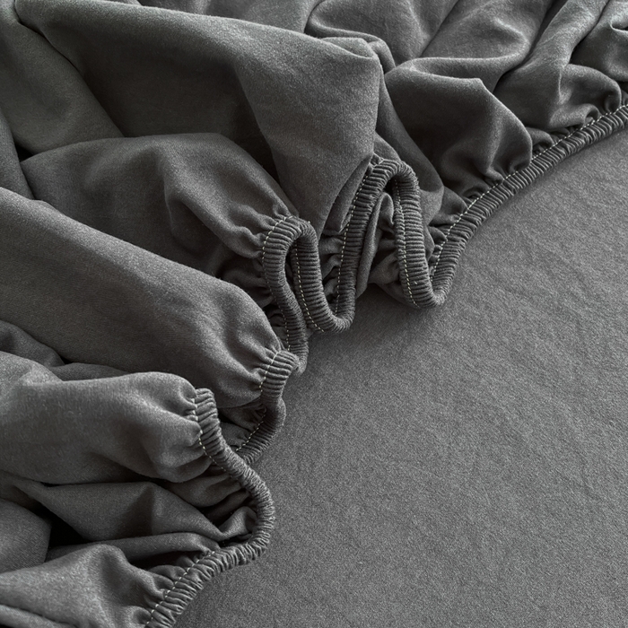 91家纺网 家纺一手货源 找家纺 温眠家纺 2025新款纯色格子高克重水洗棉床笠全包围防滑床罩保护套单床笠 深灰