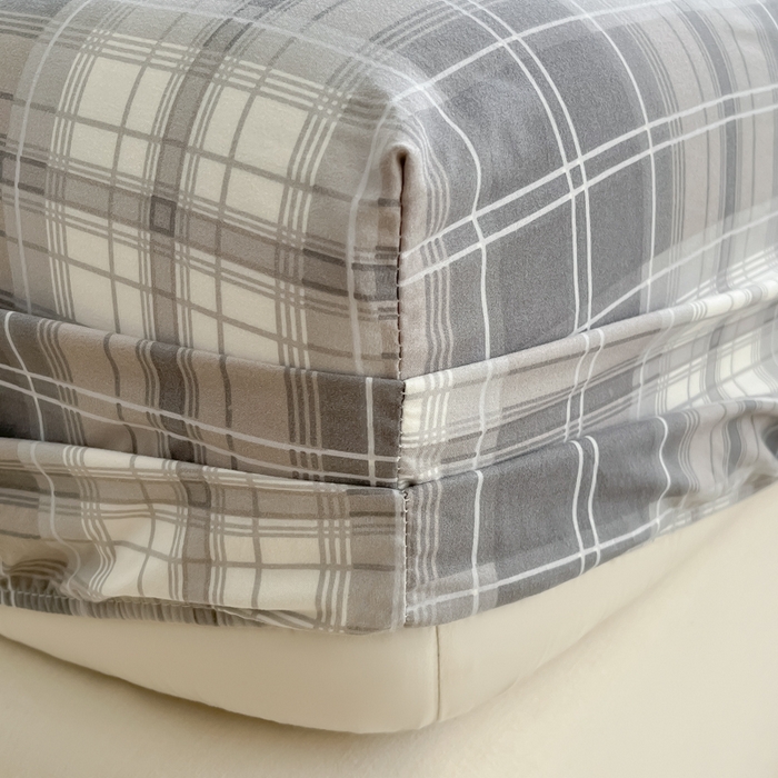 91家纺网 家纺一手货源 找家纺 温眠家纺 2025新款纯色格子高克重水洗棉床笠全包围防滑床罩保护套单床笠 烟灰格
