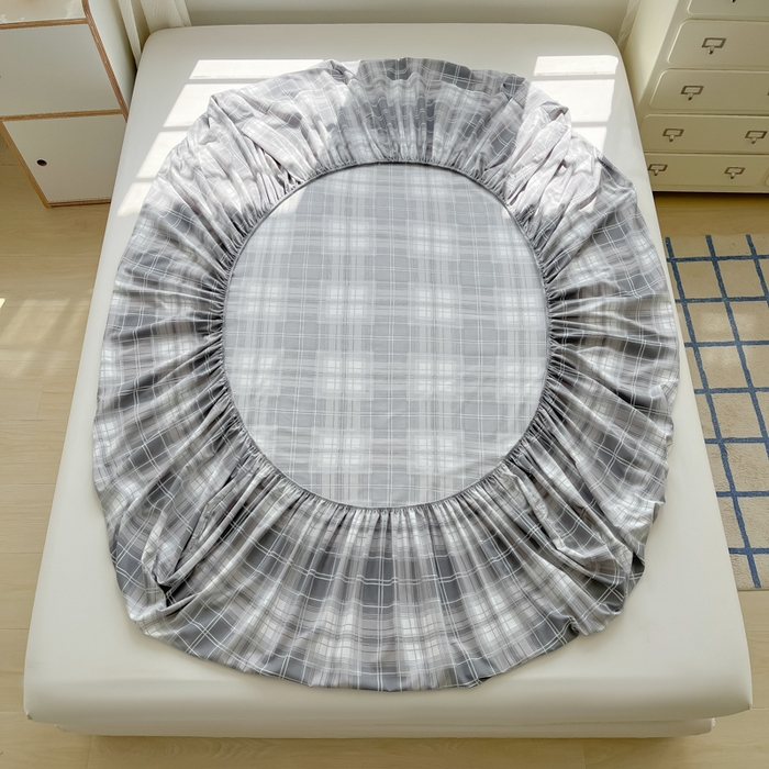 91家纺网 家纺一手货源 找家纺 温眠家纺 2025新款纯色格子高克重水洗棉床笠全包围防滑床罩保护套单床笠 烟灰格
