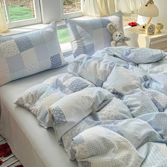 91家纺网 家纺一手货源 找家纺 温眠家纺 2025新款云感针织双层纱四件套 半亩花田