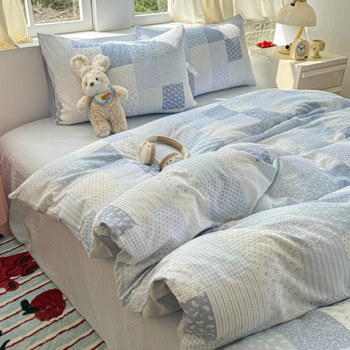 91家纺网 家纺一手货源 找家纺 温眠家纺 2025新款云感针织双层纱四件套 半亩花田