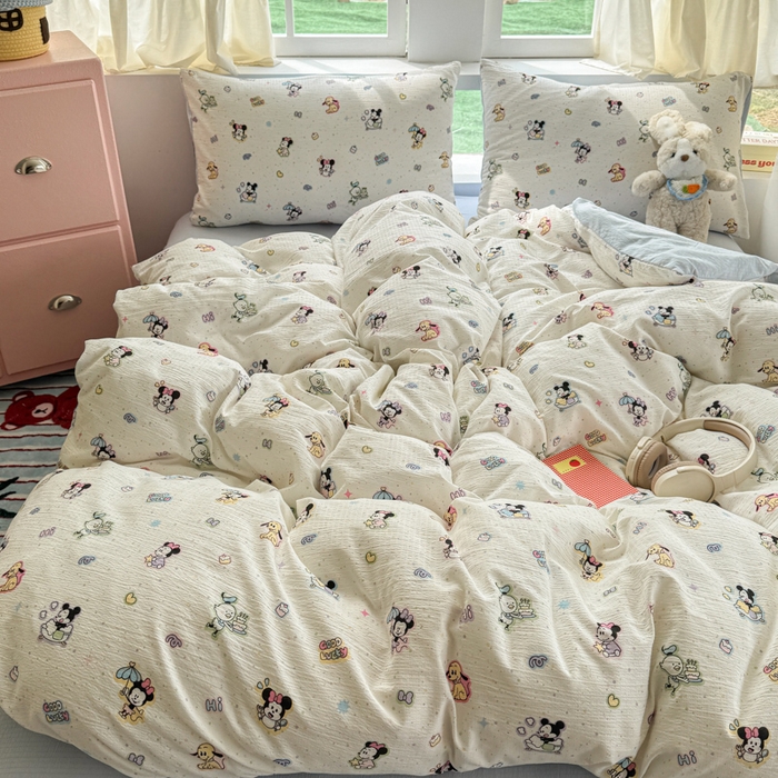 91家纺网 家纺一手货源 找家纺 温眠家纺 2025新款云感针织双层纱四件套 欢乐派对