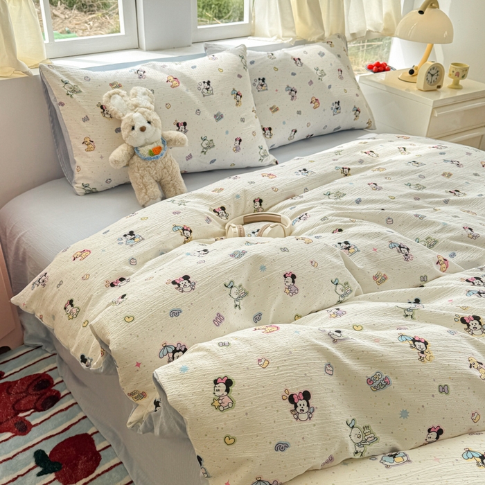 91家纺网 家纺一手货源 找家纺 温眠家纺 2025新款云感针织双层纱四件套 欢乐派对