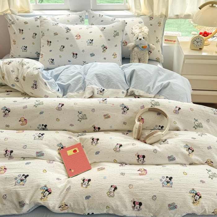 91家纺网 家纺一手货源 找家纺 温眠家纺 2025新款云感针织双层纱四件套 欢乐派对