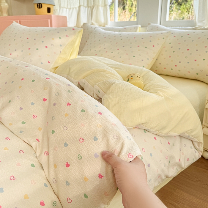 91家纺网 家纺一手货源 找家纺 温眠家纺 2025新款云感针织双层纱四件套 浪漫邂逅