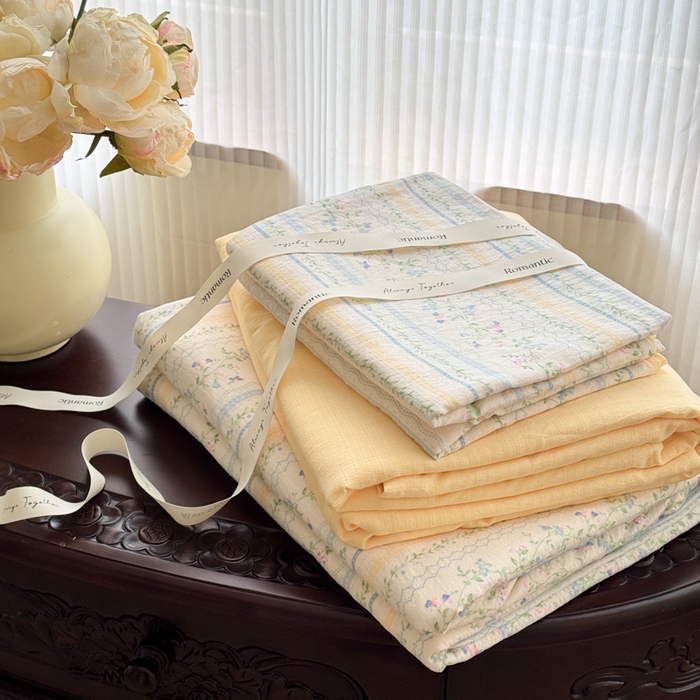 91家纺网 家纺一手货源 找家纺 温眠家纺 2025新款云感针织双层纱四件套 洛克庄园