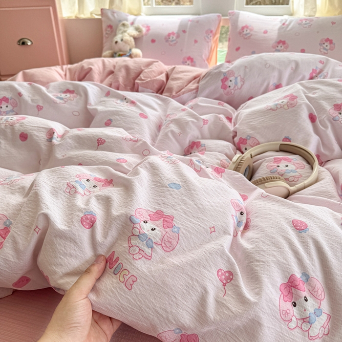 温眠家纺 2025新款云感针织双层纱四件套 莓乐蒂