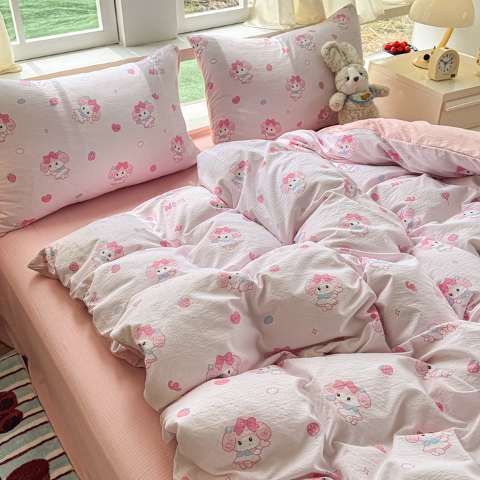 91家纺网 家纺一手货源 找家纺 温眠家纺 2025新款云感针织双层纱四件套 莓乐蒂