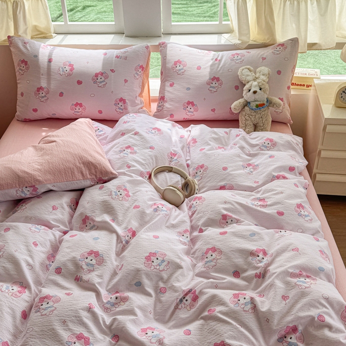 91家纺网 家纺一手货源 找家纺 温眠家纺 2025新款云感针织双层纱四件套 莓乐蒂