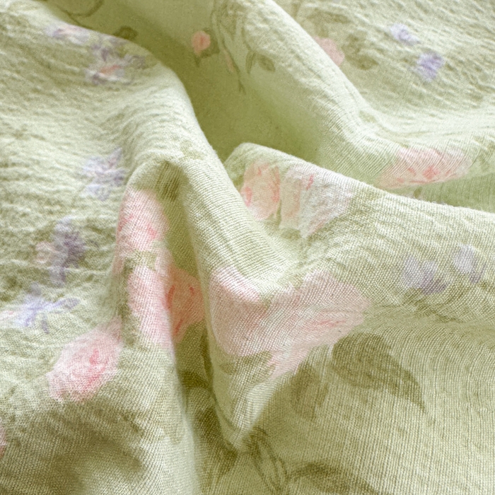 91家纺网 家纺一手货源 找家纺 温眠家纺 2025新款云感针织双层纱四件套 木槿绿