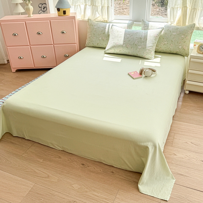 91家纺网 家纺一手货源 找家纺 温眠家纺 2025新款云感针织双层纱四件套 木槿绿