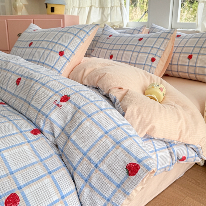 91家纺网 家纺一手货源 找家纺 温眠家纺 2025新款云感针织双层纱四件套 沁香