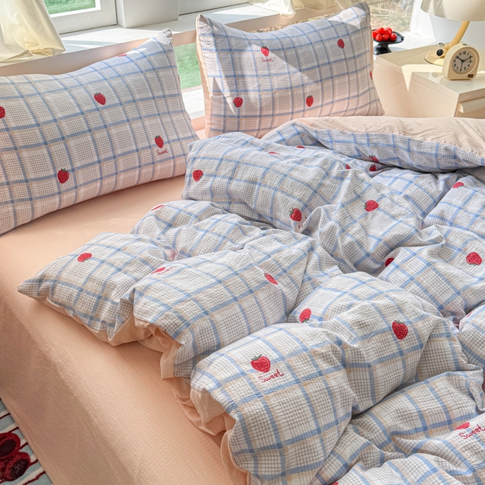 91家纺网 家纺一手货源 找家纺 温眠家纺 2025新款云感针织双层纱四件套 沁香