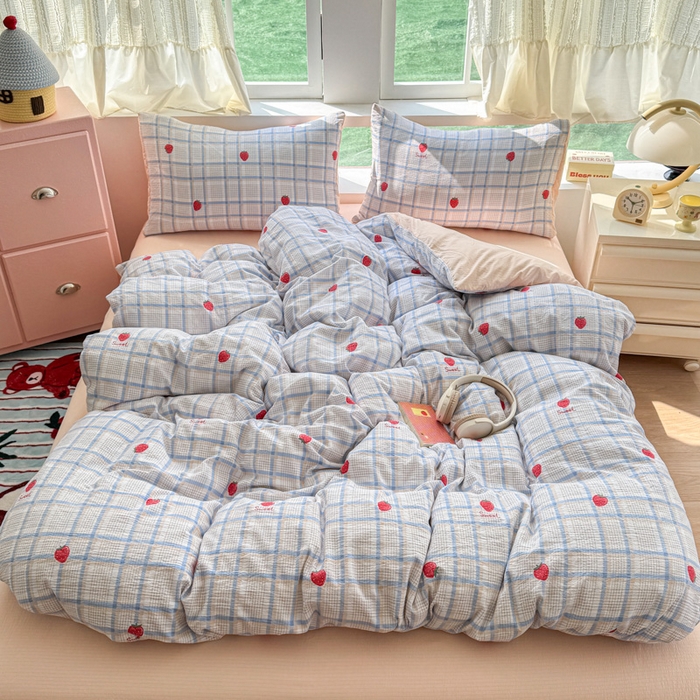 91家纺网 家纺一手货源 找家纺 温眠家纺 2025新款云感针织双层纱四件套 沁香