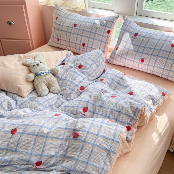 91家纺网 家纺一手货源 找家纺 温眠家纺 2025新款云感针织双层纱四件套 沁香