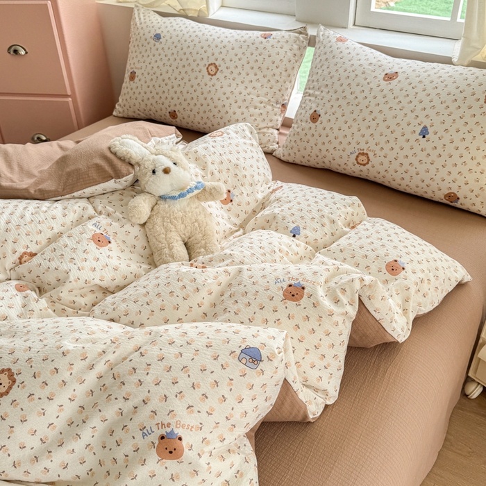 91家纺网 家纺一手货源 找家纺 温眠家纺 2025新款云感针织双层纱四件套 甜茶