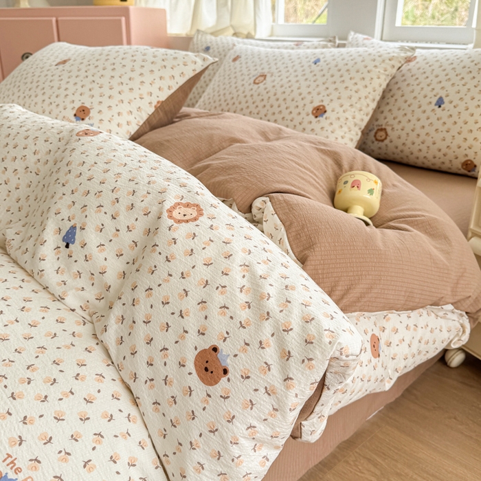 91家纺网 家纺一手货源 找家纺 温眠家纺 2025新款云感针织双层纱四件套 甜茶