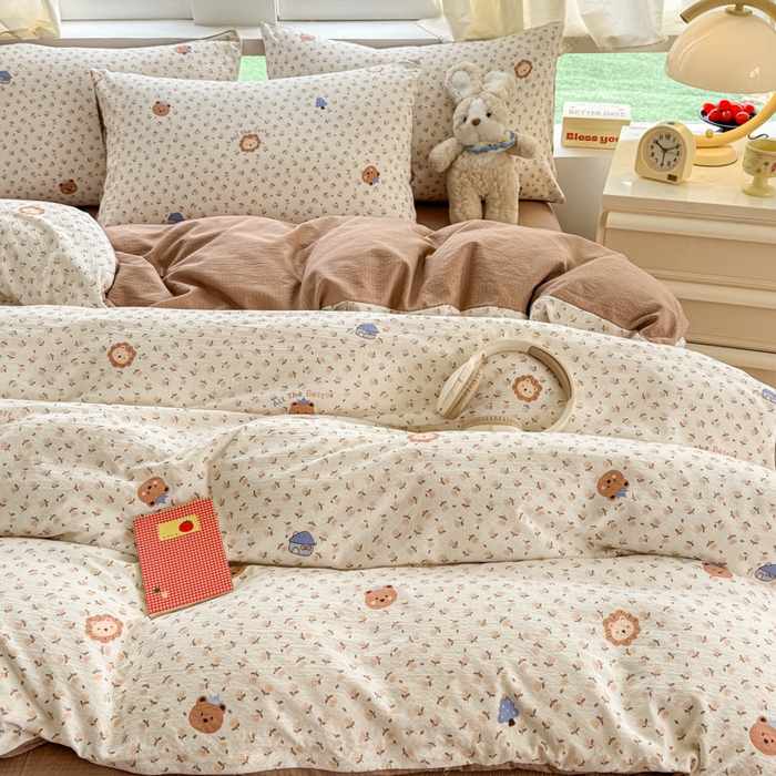 91家纺网 家纺一手货源 找家纺 温眠家纺 2025新款云感针织双层纱四件套 甜茶