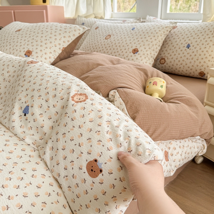 91家纺网 家纺一手货源 找家纺 温眠家纺 2025新款云感针织双层纱四件套 甜茶