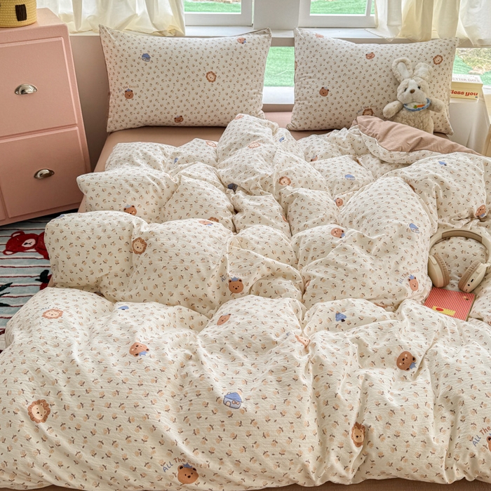 91家纺网 家纺一手货源 找家纺 温眠家纺 2025新款云感针织双层纱四件套 甜茶