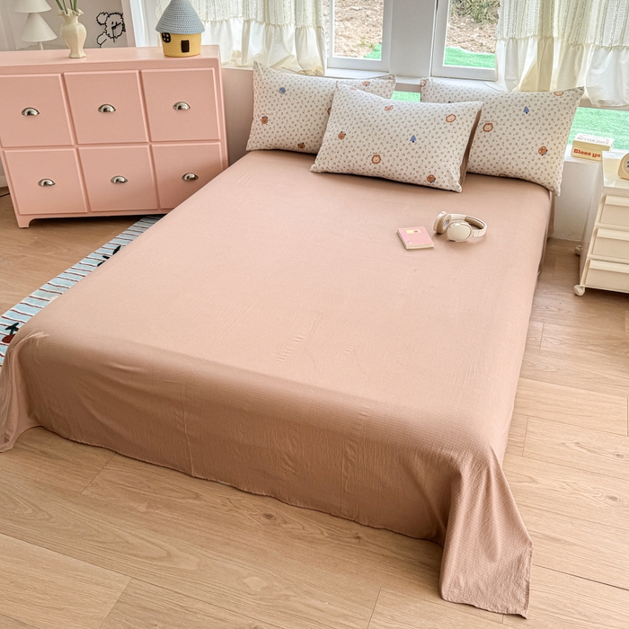 91家纺网 家纺一手货源 找家纺 温眠家纺 2025新款云感针织双层纱四件套 甜茶