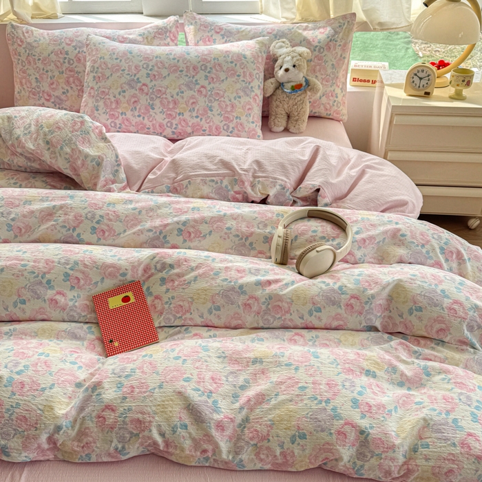 91家纺网 家纺一手货源 找家纺 温眠家纺 2025新款云感针织双层纱四件套 晚香玉