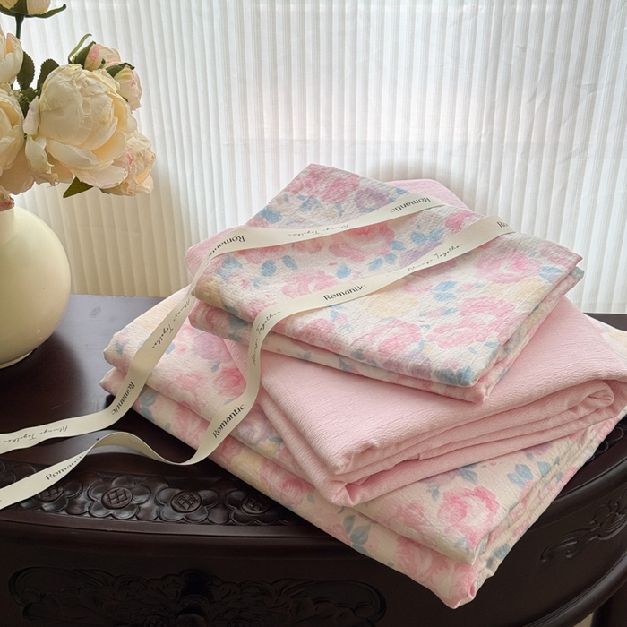 91家纺网 家纺一手货源 找家纺 温眠家纺 2025新款云感针织双层纱四件套 晚香玉