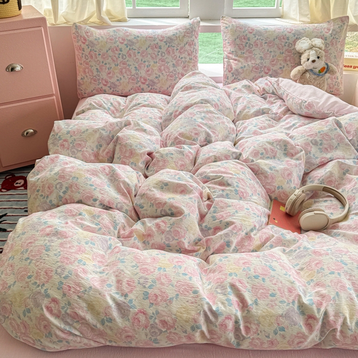 91家纺网 家纺一手货源 找家纺 温眠家纺 2025新款云感针织双层纱四件套 晚香玉