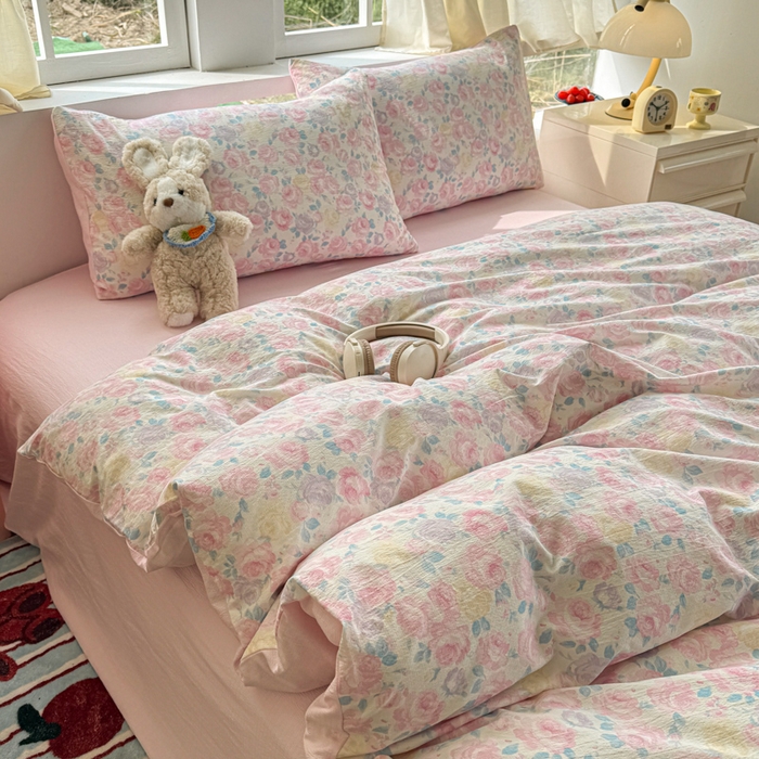 91家纺网 家纺一手货源 找家纺 温眠家纺 2025新款云感针织双层纱四件套 晚香玉