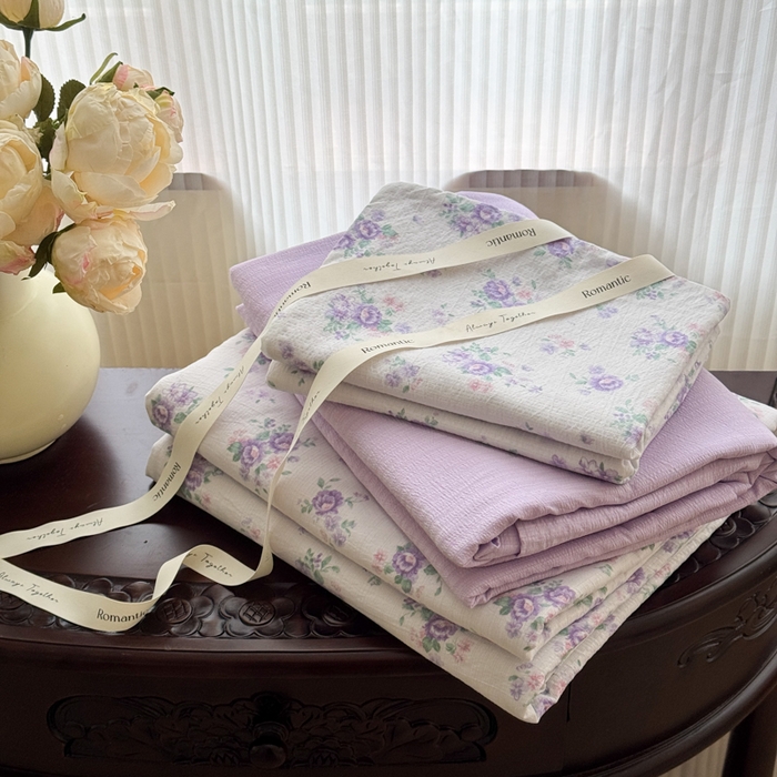 91家纺网 家纺一手货源 找家纺 温眠家纺 2025新款云感针织双层纱四件套 小森屿