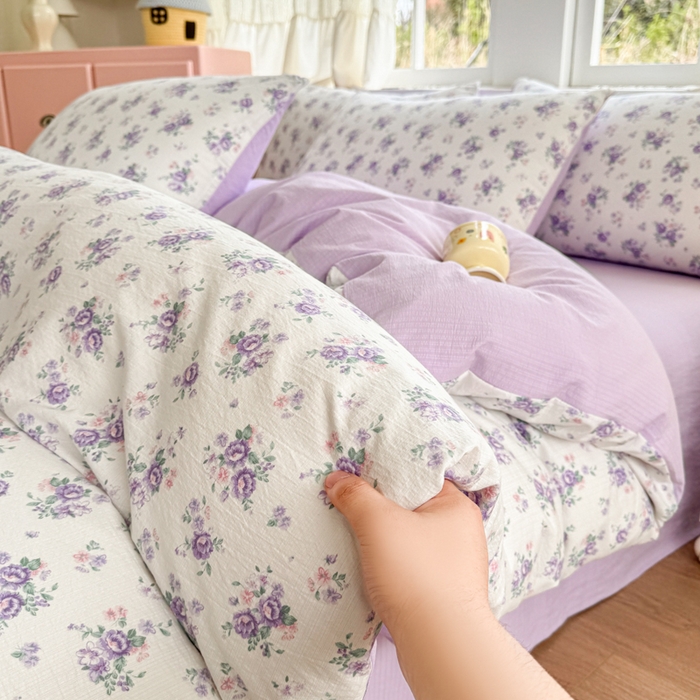 91家纺网 家纺一手货源 找家纺 温眠家纺 2025新款云感针织双层纱四件套 小森屿