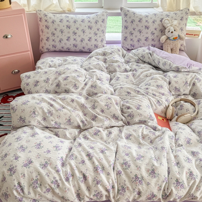 91家纺网 家纺一手货源 找家纺 温眠家纺 2025新款云感针织双层纱四件套 小森屿