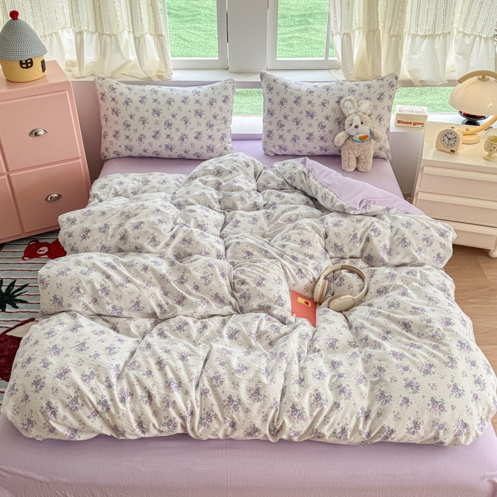 91家纺网 家纺一手货源 找家纺 温眠家纺 2025新款云感针织双层纱四件套 小森屿